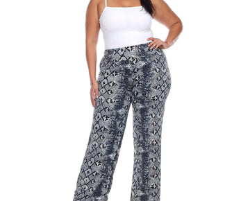 White Mark Women's Animal Print Wide Leg Palazzo Pants Black Size 2XL