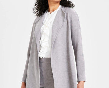 Kasper Petite Long Collarless Open-Front Blazer Gray Size PL MSRP $119