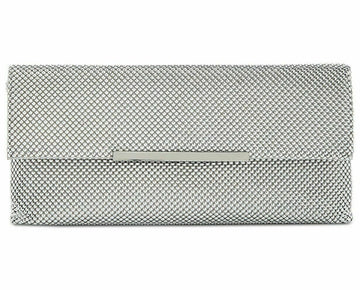 INC International Concepts Women??s Hether Shiny Mesh Clutch Handbag Silver