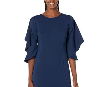 LAUREN Ralph Lauren Ruffle-Sleeve Ponte Dress Navy Blue Size 12 MSRP $165