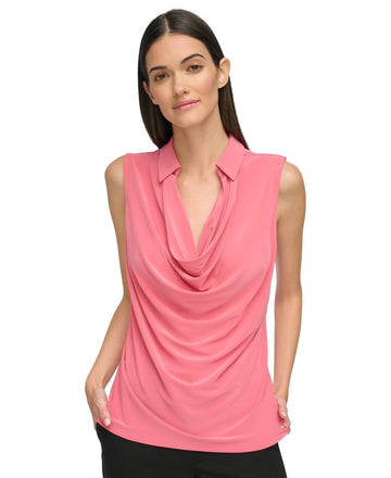 Tommy Hilfiger Women's Cowlneck Sleeveless Top PINK Size S MSRP $54