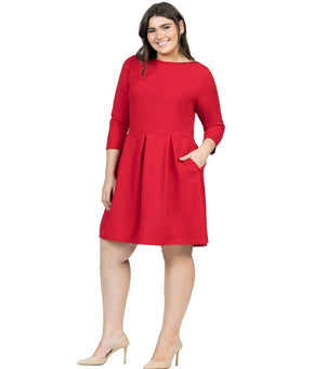 24seven Comfort Apparel Plus Size 3X Perfect Fit and Flare Pocket Red Dress $75
