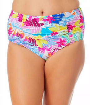 California Waves Womens Floral Lined Swim Bottom White Pink Size 1 (16/18) -(1X)