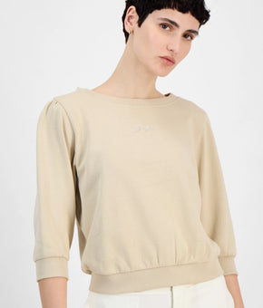 BOSS Orange Women's 3/4-sleeves Cotton Back-Cutout Sweatshirt Beige Size XL $98