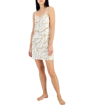 INC International Concepts Satin Chemise Nightgown Celia Chain White Size M