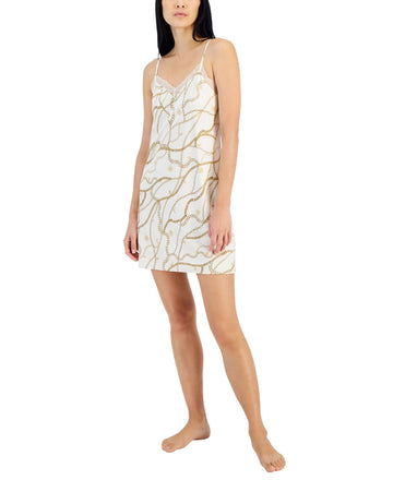 INC International Concepts Satin Chemise Nightgown Celia Chain White Size M