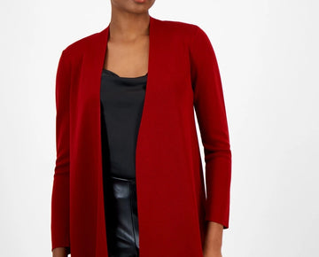 Anne Klein Women's Napa Fine Rib Pocket Cardigan Red Size XL MSRP $99