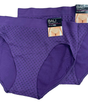 Bali womens 2-Pack U Hi-Cut Brief Size XL/8 Purple Black Dots No Panty Lines