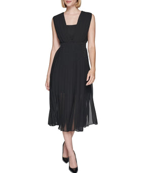 KARL LAGERFELD PARIS Women's Pleated Chiffon Fit & Flare Dress Black Size 6 $188