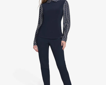 Tommy Hilfiger Women's Collared Pleated-Sleeve Top Navy Blue Size S MSRP $89
