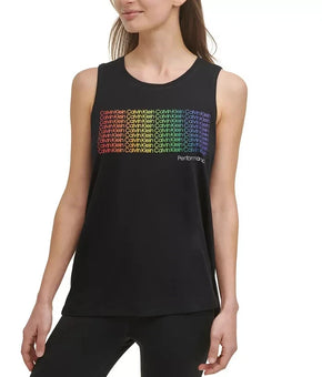 Calvin Klein Performance Tank Top Womens Size L Black Rainbow Logo Sleeveless