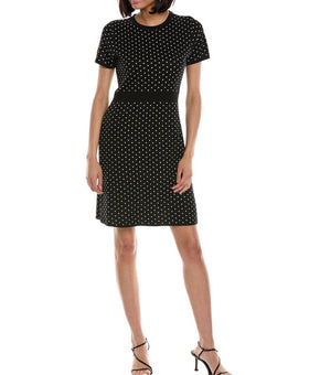 Anne Klein womens Polka Dot Sweaterdress, Size L, Black MSRP $129