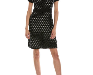 Anne Klein womens Polka Dot Sweaterdress, Size L, Black MSRP $129