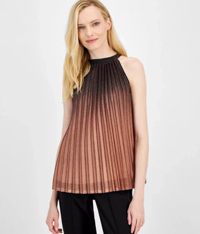T Tahari Women's Shimmer Metallic Pleated Halter-Neck Top Black Size S MSRP $98