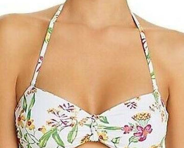 AQUA Swim Floral Bandeau Bikini Top womens White Size M MSRP $48