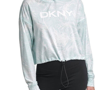 Dkny Womens Sport Pixel Printed Drawstring-Waist Hoodie Blue Size M MSRP $50