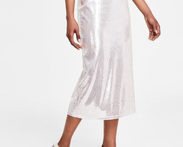 Michael Kors Women Sequined Zebra-Print A-Line Midi Skirt Pink Size M MSRP $155