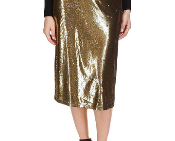 MICHAEL Michael Kors Womens Below Knee Sequined Midi Skirt Gold Size M MSRP $175