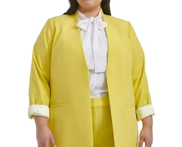 Calvin Klein Plus Size Solid Open Front Top Pear Size 18W Yellow Green MSRP $169