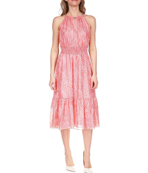 Michael Kors Women's Metallic Zebra Chain Halter Dress Pink Size XL MSRP $195