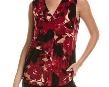 Anne Klein womens Pleat Front Shell, Size L, Red