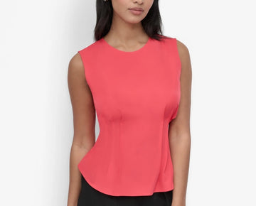 DKNY Women's Sleeveless Peplum Blouse Watermelon Red Size L MSRP $69