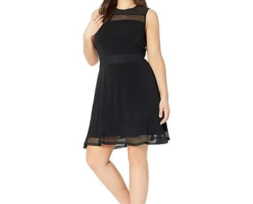 MICHAEL KORS Plus Size 1X Mesh Fit & Flare Dress Black MSRP $125