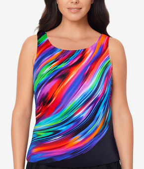 Reebok MULTI Glowing Strong High-Neck Tankini Swim Top, Pink Blue US Size 10