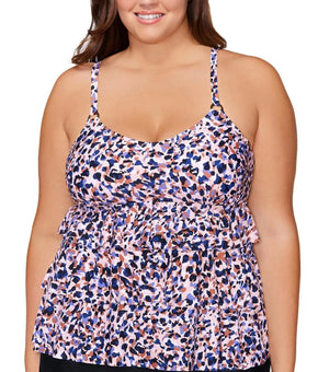 Island Escape Womens Plus Size 18W Printed Underwire Tankini Swim Top Pink Black