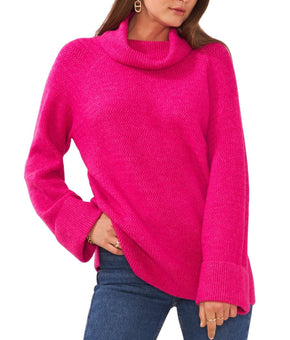 Vince Camuto Women's Turtleneck Cuffed Tunic Sweater Pink Size S MSRP $99