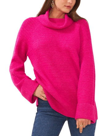 Vince Camuto Women's Turtleneck Cuffed Tunic Sweater Pink Size M MSRP $99