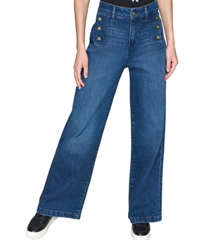 KARL LAGERFELD PARIS Petite Mid-Rise Wide-Leg Jean Blue Size 8P MSRP $109