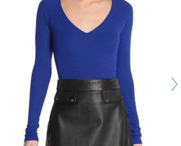 Free People Women's Boho Blue Crop Top Long Sleeve Size L MSRP $68