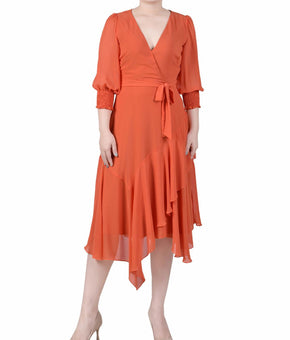 NY Collection Womens Petites Solid Midi Dress Orange Size PL MSRP $60