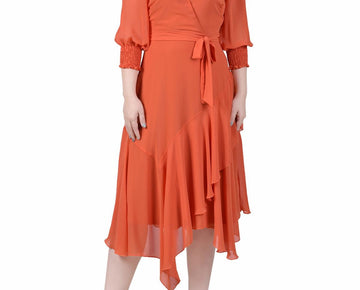 NY Collection Womens Petites Solid Midi Dress Orange Size PL MSRP $60