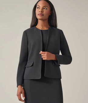 Kasper Petite Collarless Open-Front Blazer Black Size 14P MSRP $99