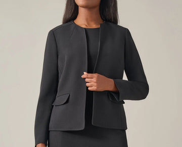 Kasper Petite Collarless Open-Front Blazer Black Size 14P MSRP $99