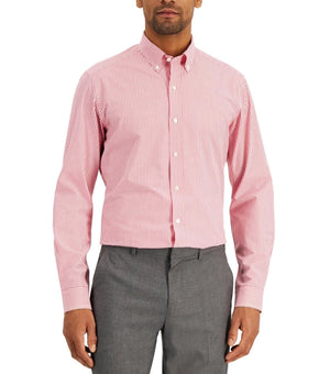 Club Room Dress Shirt Size 14/14.5 S Red Stripe Cotton Slim Fit Stretch $60