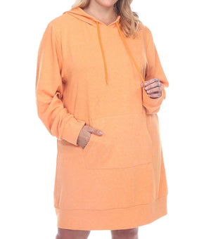 White Mark Plus Size 1X Hooded Kangaroo Fleeced Sweatshirt Dress Orange