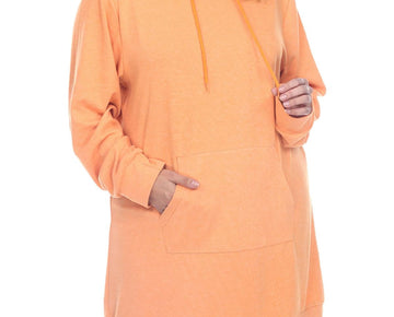 White Mark Plus Size 1X Hooded Kangaroo Fleeced Sweatshirt Dress Orange