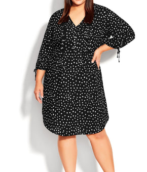 Avenue Women's Woven Print Shirt Dress 3/4 Sleeves V-Neck Plus Size 26-28 Black