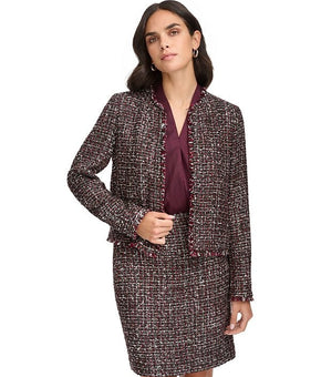 Calvin Klein Women's Tweed Open-Front Blazer burgundy Red Size 10 MSRP $159