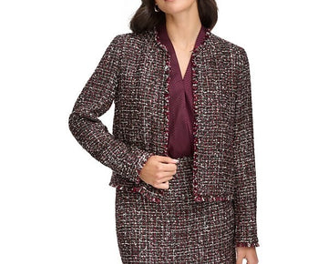 Calvin Klein Women's Tweed Open-Front Blazer burgundy Red Size 10 MSRP $159