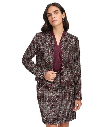 Calvin Klein Women's Tweed Open-Front Blazer burgundy Red Size 10 MSRP $159