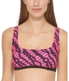 DKNY NEON PINK Printed Square-Neck Bikini Swim Top US Size XS