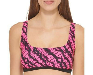 DKNY NEON PINK Printed Square-Neck Bikini Swim Top US Size XS