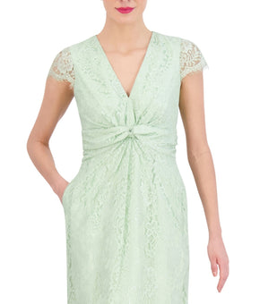 Vince Camuto Women's V-Neck Twist-Front Lace Dress Size 8 Green $148