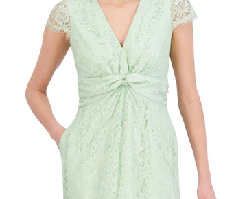 Vince Camuto Women's V-Neck Twist-Front Lace Dress Size 8 Green $148