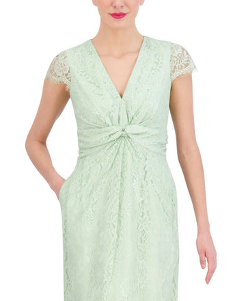 Vince Camuto Women's V-Neck Twist-Front Lace Dress Size 8 Green $148