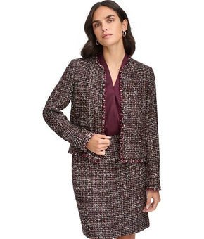 Calvin Klein Women's Tweed Open-Front Blazer Black Burgundy Size 10 MSRP $159